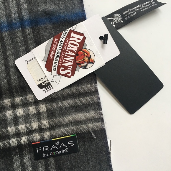 Fraas Scarf Cashmink Plaid / Tartan Rectangle Grey Blue New - Picture 5 of 6